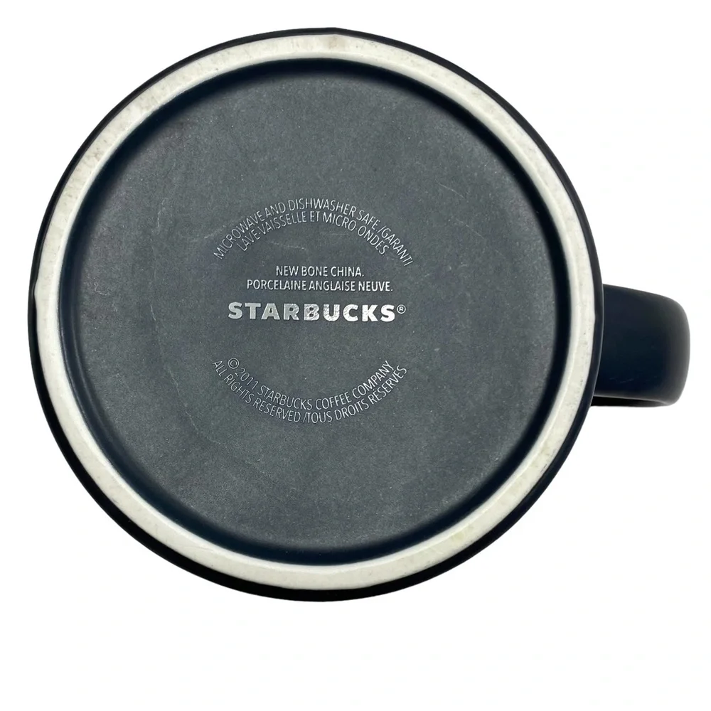 2011 STARBUCKS Kenya Mermaid Black Etched Sun Face Coffee Tea Mug, Bonus Bag